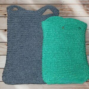 Set of 2 - Small Knitted Handbags - Handmade - Blue-Blue-Green